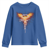 He Is Risen Youth Sweatshirt Jesus Resurrection Easter Christian Cross Phoenix Rising - Wonder Print Shop