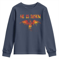 He Is Risen Youth Sweatshirt Phoenix Christian Jesus Resurrection Cross - Wonder Print Shop