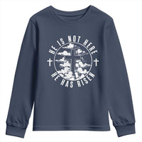Easter Jesus Has Risen Youth Sweatshirt Christian Bible Verse Graphic Cross 90s Style - Wonder Print Shop