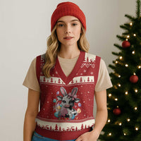 Easter Day Cow V-Neck Knit Sweater Vest Cute Cow Bunny Heifer - Wonder Print Shop