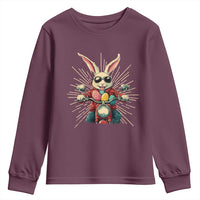 Biker Bunny Youth Sweatshirt Retro Easter Day Rabbit Ride Motorcycles Motorbike - Wonder Print Shop