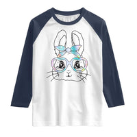 Girls Easter Bunny Raglan Shirt Rabbit Face Tie Dye Glasses Happy Easter Day - Wonder Print Shop