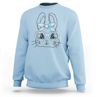 Girls Easter Bunny Sweatshirt Rabbit Face Tie Dye Glasses Happy Easter Day - Wonder Print Shop