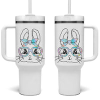 Girls Easter Bunny Tumbler With Handle Rabbit Face Tie Dye Glasses Happy Easter Day - Wonder Print Shop