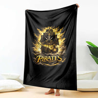 Pirate Lovers Throw Blanket Vintage Golden Pirate Ship Skull Graphic