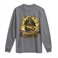 Pirate Lovers Long Sleeve Shirt Vintage Golden Pirate Ship Skull Graphic