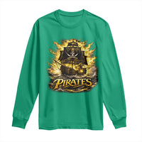 Pirate Lovers Long Sleeve Shirt Vintage Golden Pirate Ship Skull Graphic