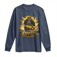 Pirate Lovers Long Sleeve Shirt Vintage Golden Pirate Ship Skull Graphic