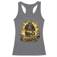Pirate Lovers Racerback Tank Top Vintage Golden Pirate Ship Skull Graphic
