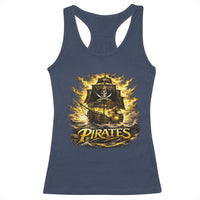 Pirate Lovers Racerback Tank Top Vintage Golden Pirate Ship Skull Graphic