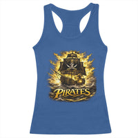 Pirate Lovers Racerback Tank Top Vintage Golden Pirate Ship Skull Graphic