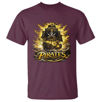 Pirate Lovers T Shirt Vintage Golden Pirate Ship Skull Graphic