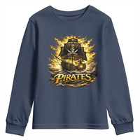 Pirate Lovers Youth Sweatshirt Vintage Golden Pirate Ship Skull Graphic