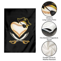 Baseball Pirate Garden Flag Baseball Heart With Skull