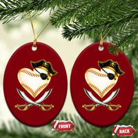 Baseball Pirate Ceramic Ornament Baseball Heart With Skull