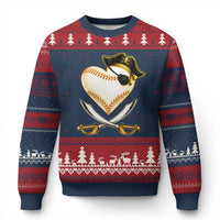 Baseball Pirate Ugly Christmas Sweater Baseball Heart With Skull