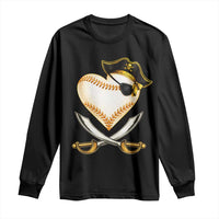 Baseball Pirate Long Sleeve Shirt Baseball Heart With Skull