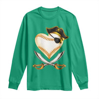 Baseball Pirate Long Sleeve Shirt Baseball Heart With Skull