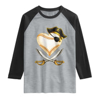 Baseball Pirate Raglan Shirt Baseball Heart With Skull