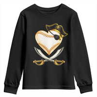 Baseball Pirate Youth Sweatshirt Baseball Heart With Skull