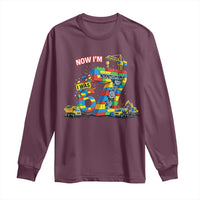 Funny 7th Birthday Building Bricks Long Sleeve Shirt I Was 6 Now Im 7 Kids 67 Birthday Building Six Seven Boy