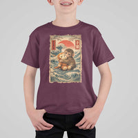 Kawaii Baby Monkey Punch T Shirt For Kid Vintage Japanese Graphic Cute Macaque Ukiyo-e