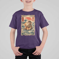 Kawaii Baby Monkey Punch T Shirt For Kid Vintage Japanese Graphic Cute Macaque Ukiyo-e