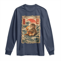 Kawaii Baby Monkey Punch Long Sleeve Shirt Vintage Japanese Graphic Cute Macaque Ukiyo-e