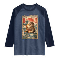 Kawaii Baby Monkey Punch Raglan Shirt Vintage Japanese Graphic Cute Macaque Ukiyo-e