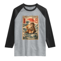 Kawaii Baby Monkey Punch Raglan Shirt Vintage Japanese Graphic Cute Macaque Ukiyo-e