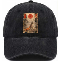 Vintage Japanese Baby Monkey Punch Washed Cotton Baseball Cap Kawaii Macaque Ukiyo-e Art Funny