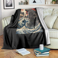 Japanese Dinosaur Throw Blanket Vintage Great Wave Monster Epic Giant Monster Ukiyo-e Style