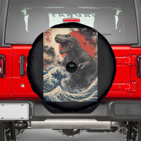 Japanese Dinosaur Spare Tire Cover Vintage Great Wave Monster Epic Giant Monster Ukiyo-e Style