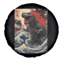 Japanese Dinosaur Spare Tire Cover Vintage Great Wave Monster Epic Giant Monster Ukiyo-e Style
