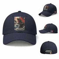 Japanese Dinosaur Baseball Cap Vintage Great Wave Monster Epic Giant Monster Ukiyo-e Style
