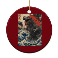 Japanese Dinosaur Ceramic Ornament Vintage Great Wave Monster Epic Giant Monster Ukiyo-e Style