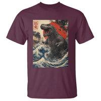 Japanese Dinosaur T Shirt Vintage Great Wave Monster Epic Giant Monster Ukiyo-e Style