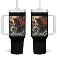 Japanese Dinosaur Tumbler With Handle Vintage Great Wave Monster Epic Giant Monster Ukiyo-e Style