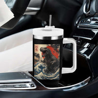 Japanese Dinosaur Tumbler With Handle Vintage Great Wave Monster Epic Giant Monster Ukiyo-e Style