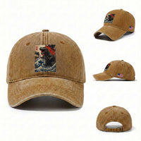 Japanese Dinosaur Washed Cotton Baseball Cap Vintage Great Wave Monster Epic Giant Monster Ukiyo-e Style