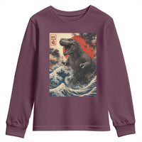 Japanese Dinosaur Youth Sweatshirt Vintage Great Wave Monster Epic Giant Monster Ukiyo-e Style
