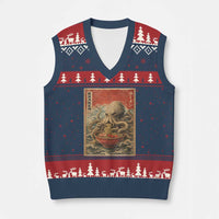Sea Monster Eating Ramen V-Neck Knit Sweater Vest Vintage Graphic Japanese Lover Ukiyo-e Art