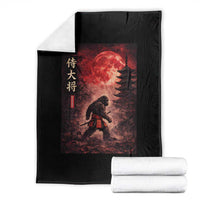 Samurai Bigfoot Throw Blanket Vintage Japanese Graphic Ukiyo-e Art Sasquatch Red Moon