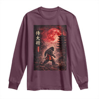 Samurai Bigfoot Long Sleeve Shirt Vintage Japanese Graphic Ukiyo-e Art Sasquatch Red Moon