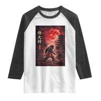 Samurai Bigfoot Raglan Shirt Vintage Japanese Graphic Ukiyo-e Art Sasquatch Red Moon