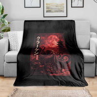 Vintage Sea Monster Throw Blanket Horror Japanese Octopus Mythology Temple Red Moon