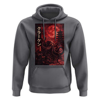 Vintage Sea Monster Hoodie Horror Japanese Octopus Mythology Temple Red Moon