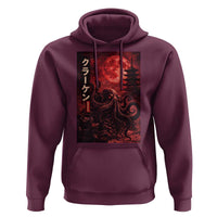 Vintage Sea Monster Hoodie Horror Japanese Octopus Mythology Temple Red Moon