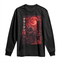 Vintage Sea Monster Long Sleeve Shirt Horror Japanese Octopus Mythology Temple Red Moon