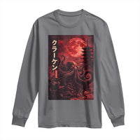 Vintage Sea Monster Long Sleeve Shirt Horror Japanese Octopus Mythology Temple Red Moon